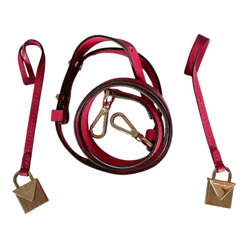 Michael Kors Replacement Shoulder Strap  & 2 Gold Bag Charm Fuchsia Pink Leather